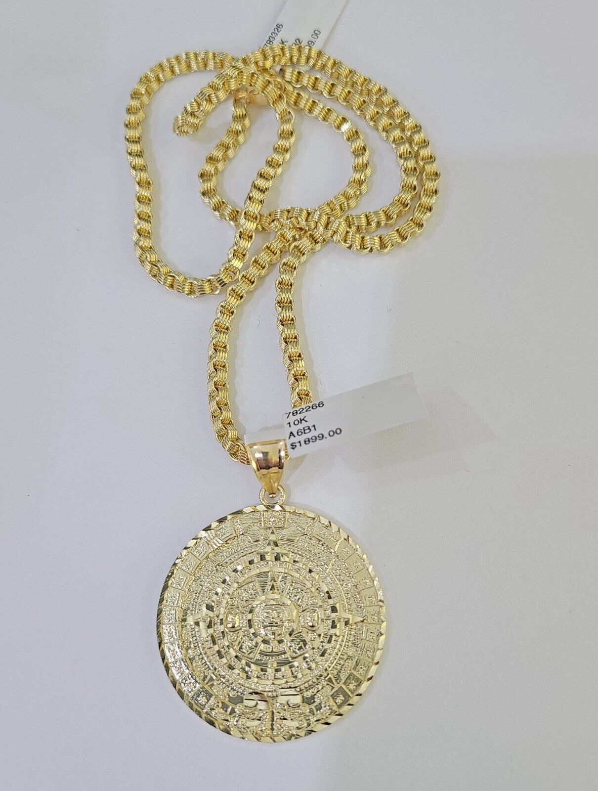 10k Gold Byzantine Necklace Mayan Calendar Charm 18 - 26 inches 3mm SET Chain - GoldenlinQ